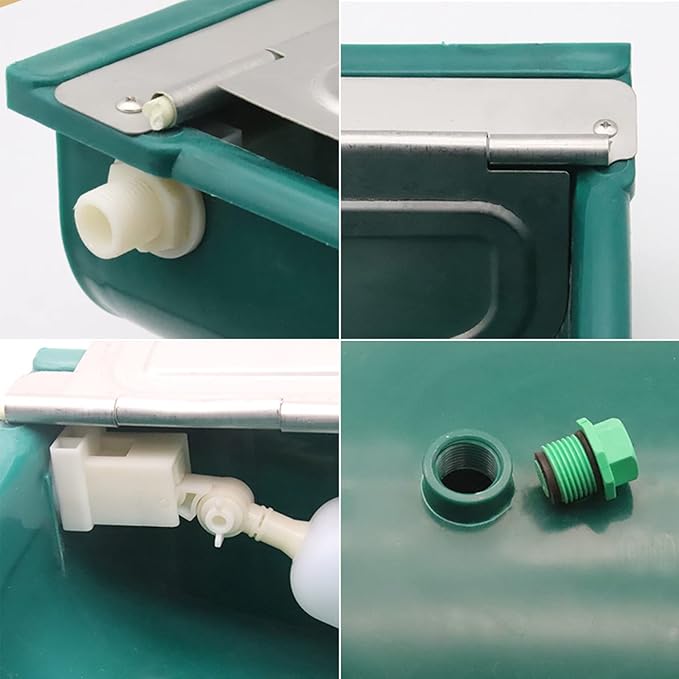 Plastic Automatic Water Bowl with Stainless Steel lid, Livestock Waterer for Cattle Horse Goat Sheep Dog, Water Trough Bowl with Float Valve (No Pipe)
