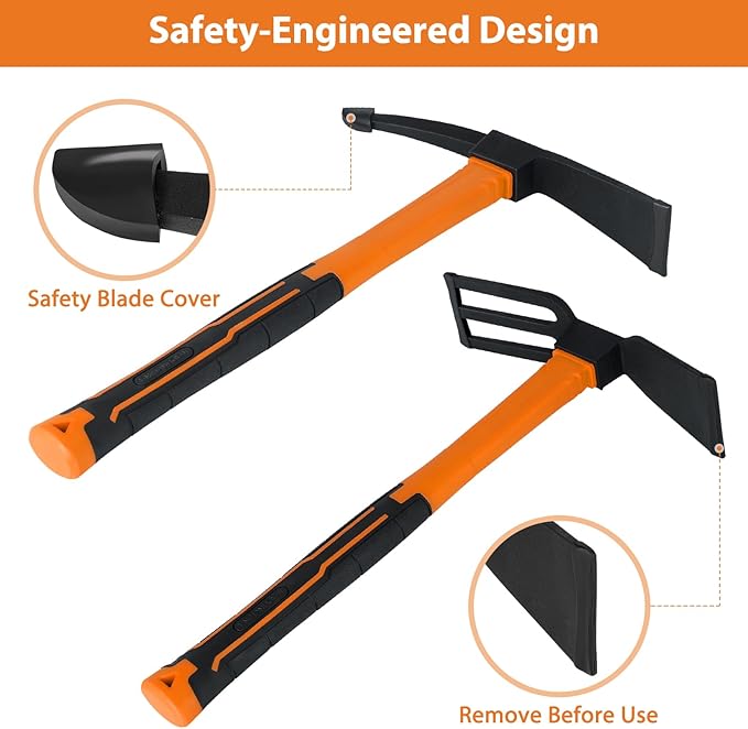 2pcs Pick Axes for Digging and No Installation Required Garden Hoe and Cultivator Hand Rake Garden Tool Durable and Comfortable Handle Mattock Weeding Hoe （Orange）
