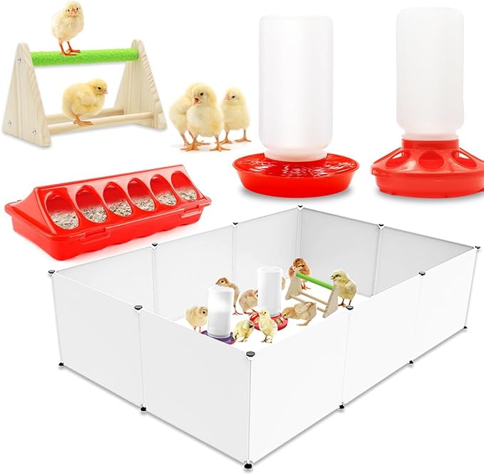 Chick Feeder and Waterer Kit with 75W Heat Lamp, Starter Kit for Brooder, Baby Chicken Supplies for Baby Chick, Duck and Quail