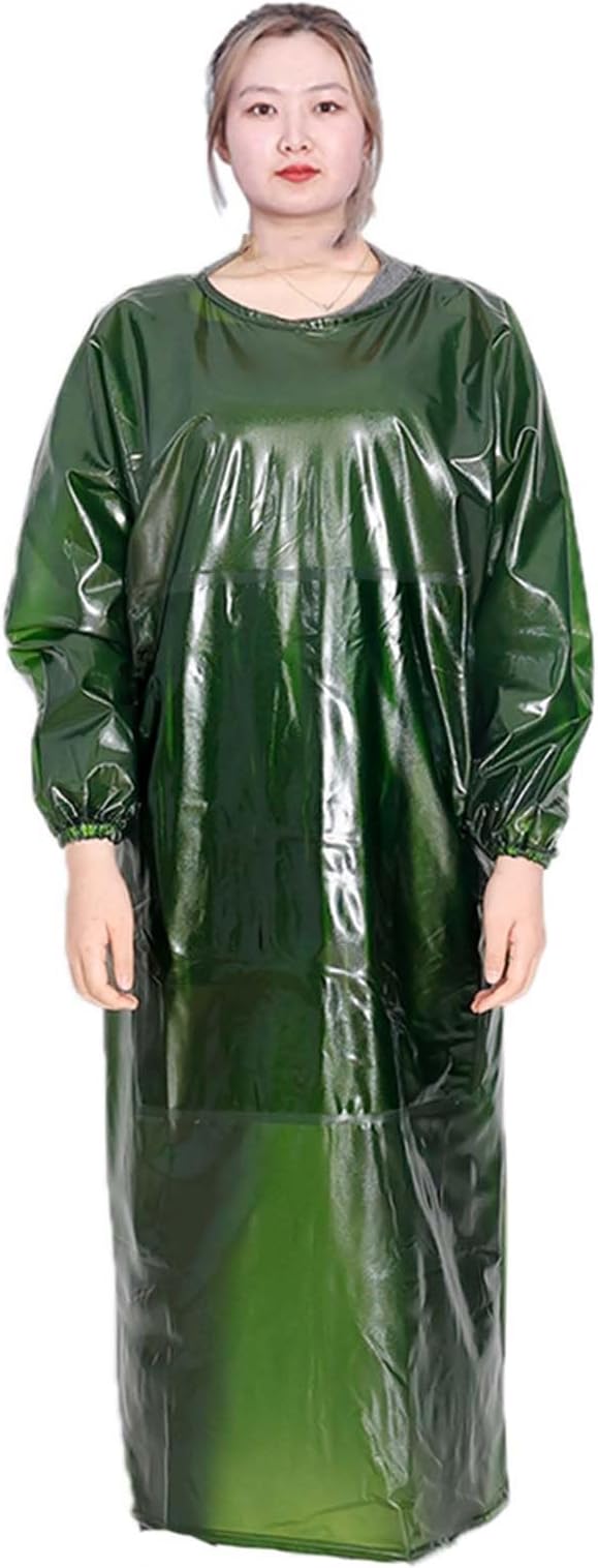 Double Thickened Industrial Apron Cowboy Aprons Water Proof and Oil-Proof Reversible Smock Lace-up Design Wide Elasticated Cuffs