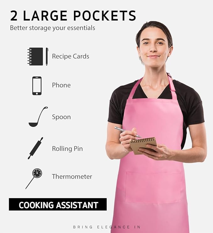 Syntus Adjustable Bib Apron with 2 Pockets Cooking Kitchen Aprons for Women Men Chef