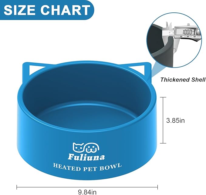 3.2L Large Heated Water Bowl, Outside Heated Dog Dish with Chew Resistant Power Cord, Thermal Bowls Provide Drinkable Water in Winter, Anti-Slip Pet Bowls for Dog Cat Rabbit Chicken Duck Blue