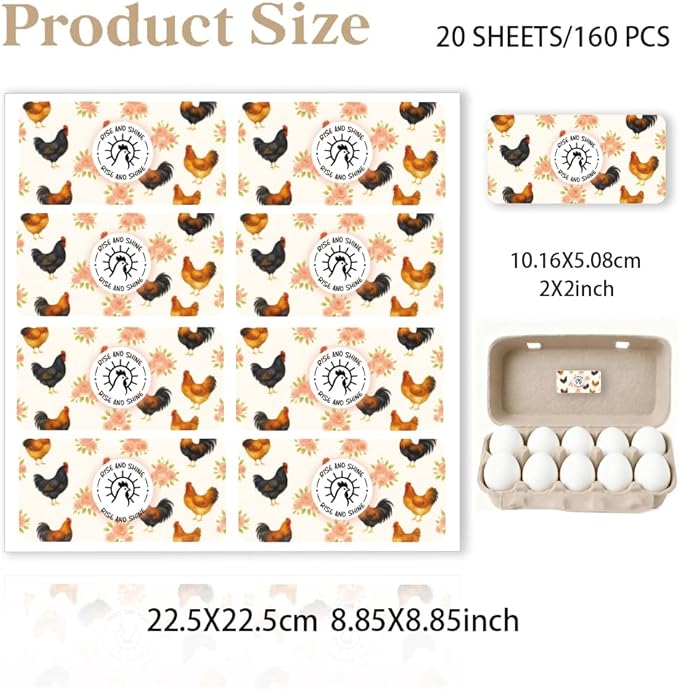 160 Pcs Farm Fresh Eggs Carton Labels, 4 x 2 Inch Rectangular Floral Printed Unwashed Eggs Labels Self-Adhesive Egg Packaging Stickers for Chicken Egg Box Container Farm Supplies