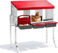 Outvita Chicken Nesting Boxes, 3 Compartments Metal Nesting Boxes for Chickens with Metal Legs, Wall/Floor Mount for Laying Eggs with Swing Perch and Roll Away Egg Collection for Chicken Coop, Red
