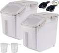 50 lbs Flour Storage Container, 2 Pack Rice Storage Container with Measuring Cup & Scoop, Pet Food Storage Container Dog Cat Food Bin, Grey