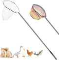 Chicken Catching Net, 32" to 80" 201 Stainless Steel Poultry Catcher Adjustable Handle with Animal Capture Net for Catching Chicken, Ducks, Bird, Dog, Cat, Fish (Included 2 Nets, 1 Pole)