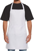 Will Well Kitchen Apron for Men and Women - 33" x 27" Oil-and-Water-Resistant with Adjustable Neck Strap and 38" Waist Ties for a Snug Fit, Lightweight with 2 Front Pockets - 1-Pack, White