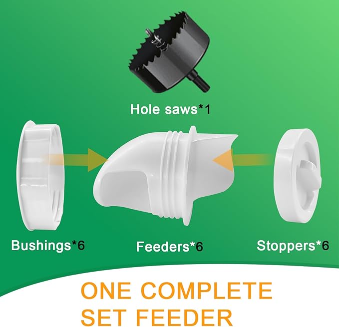 Chicken Feeder Ports Kit, 4 Pack DIY Bucket Poultry Feeder Cups with Hole Saw, No Waste Chicken Feeder for Backyard Coop
