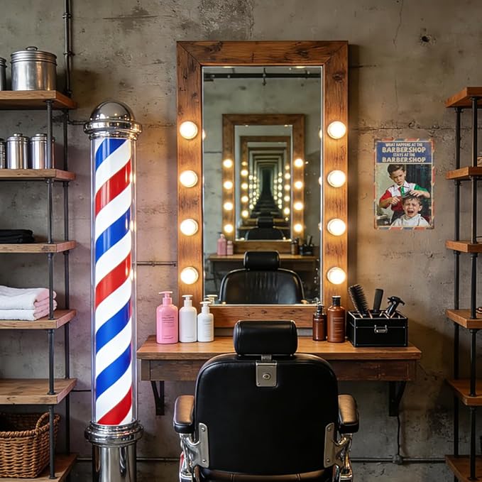WADORN Funny Barbershop Tin Sign, 8x12 Inch What Happens At The Barbershop Retro Tin Sign Friends Vintage Barber Shop Metal Wall Art Decor Plaque for Home Barber Haircut House Salons