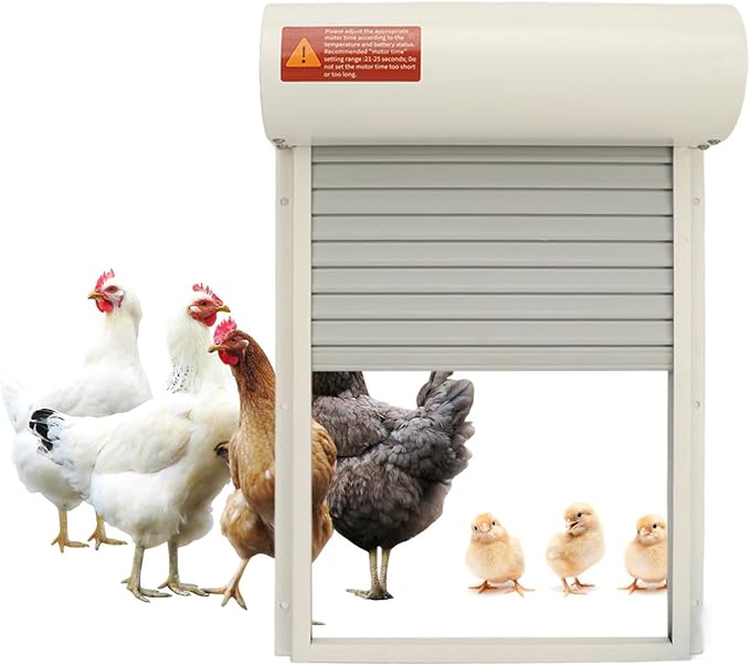Automatic Chicken Coop Door Solar Powered, Timer Function Timer Function, LED Display Controller Cold Weather Electric Chicken Door, for Duck Goose Farm Safety Equipment (White)