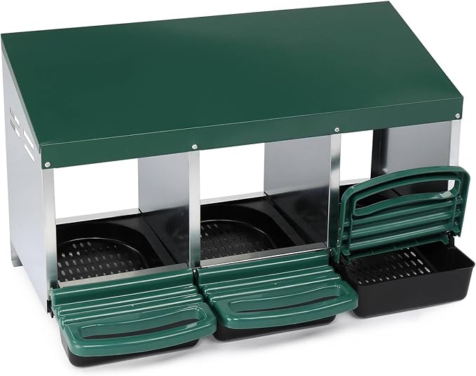 Roll Away Nesting Boxes Chicken, 3 Compartments Laying Box for Hens, Poultry Roosting Box with Swing Perch and Rollout Egg Collection, for Long - Term Backyard Poultry Farm Use (Green)