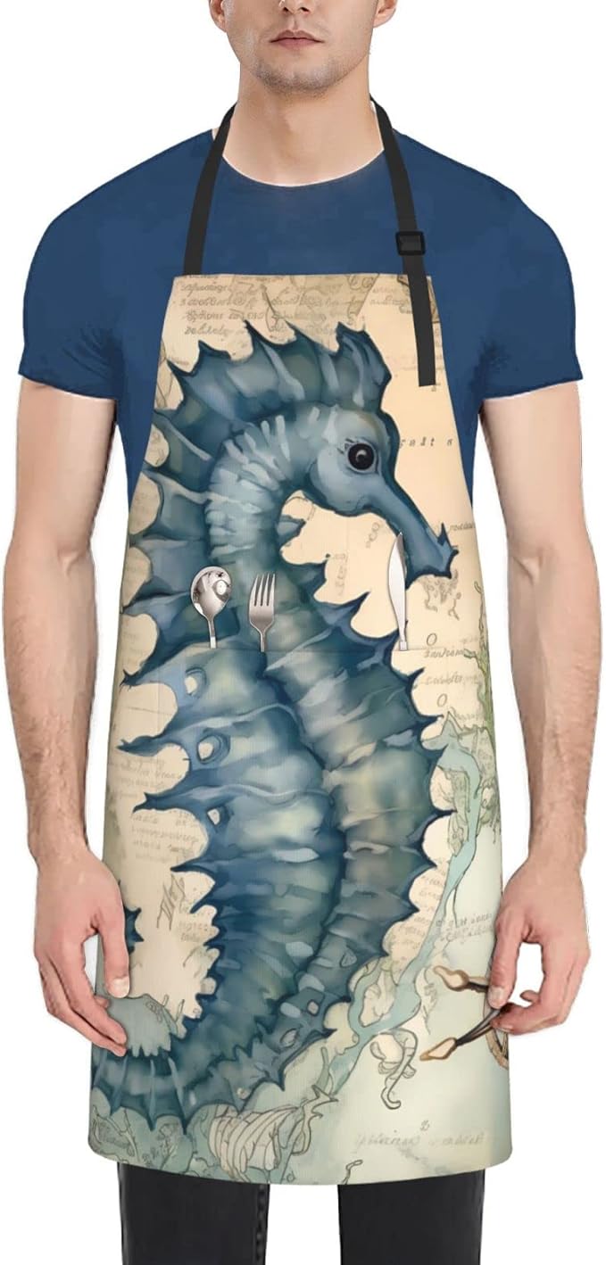 Shark Jumping Home Aprons 2 Pockets 33"×28" for Men Women, Ocean Sea Waterproof Kitchen Cooking Bib