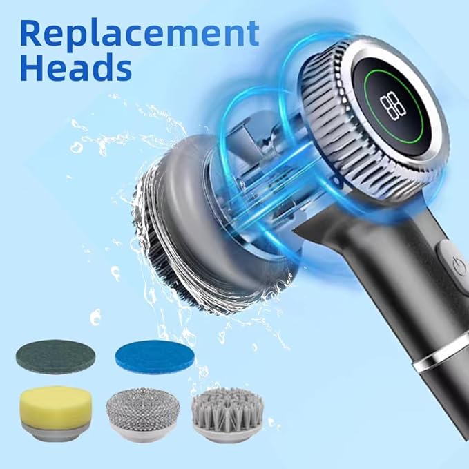 Layver Electric Egg Cleaner Brush Rechargeable Powerful Egg Washer for Fresh Eggs & Vegetable Brush with Battery Level Display,3 Speed Settings + 5 Replaceable Heads,Waterproof Design (Black)