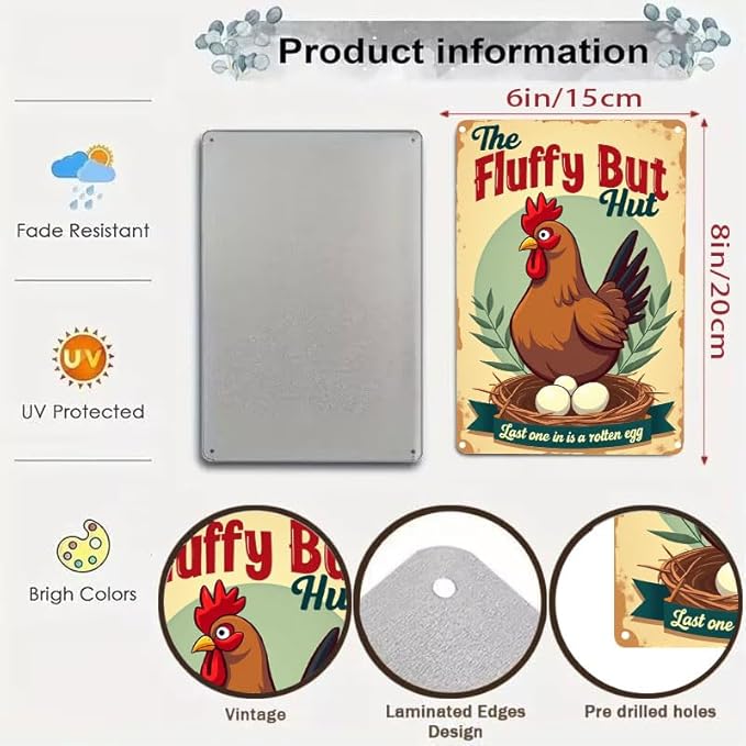 Fluffy Butt Hut Chicken Coop Sign Decorative Outdoor Yard Art for Farmhouse Decor 6x8 Inch