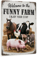 Funny Farm Welcome Sign – Rustic Animal Wall Decor With Horse, Cow, Chicken, Donkey & Pig – Vintage-Style Farmhouse Humor Art 8x12