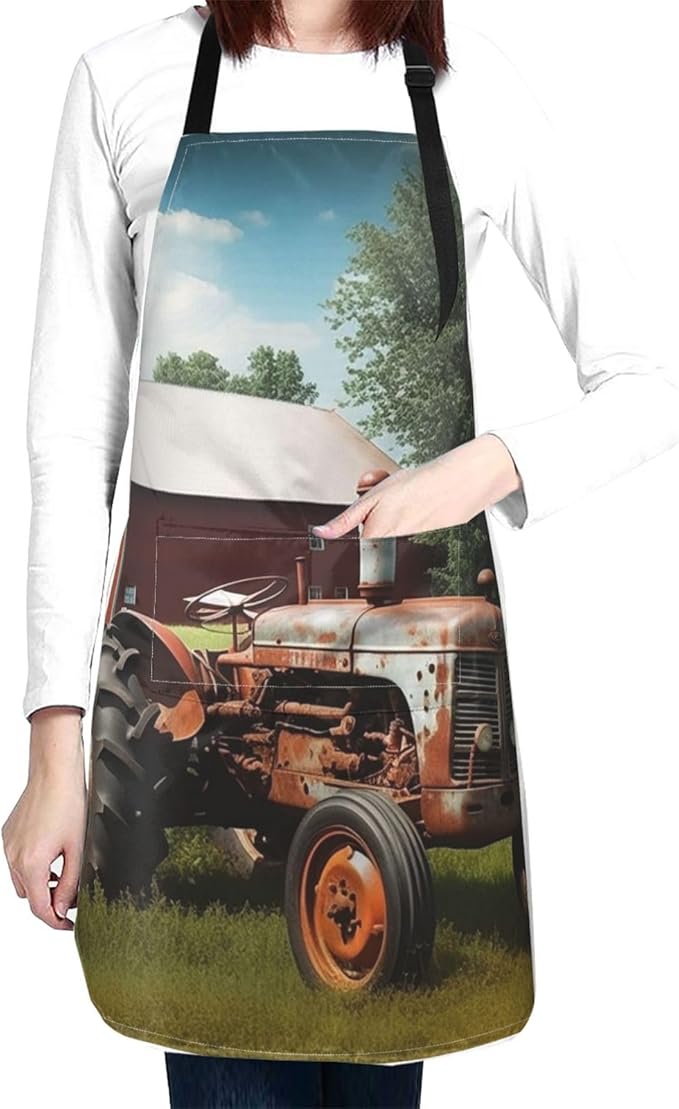 Adjustable Apron with 2 Pocket Apron for Women Men Company Farm Tractor Bib Chef Aprons for Cooking
