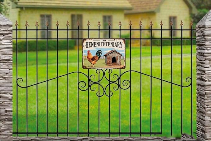 The Henitentiary Sign - Rustic Metal Chicken Coop Sign for Farm, Garden, or Home Decor - 12" x 8" Vintage Tin Plaque, Door Name Plate, Wall Art