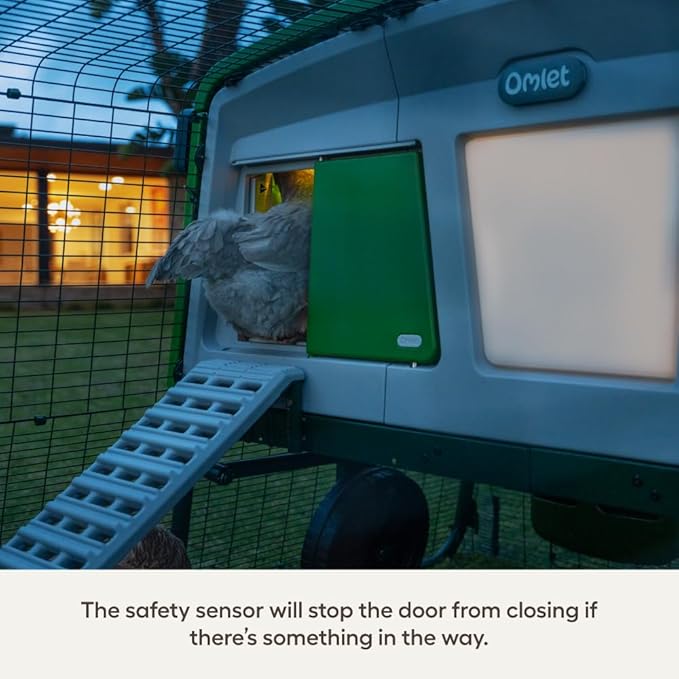 Omlet Smart Automatic Chicken Coop Door Opener | Wi-Fi Enabled | Programmable with App | Operated by Light Sensor or Timer | Easy to Install | Mains or Battery Powered | Built-in Safety Sensors Green