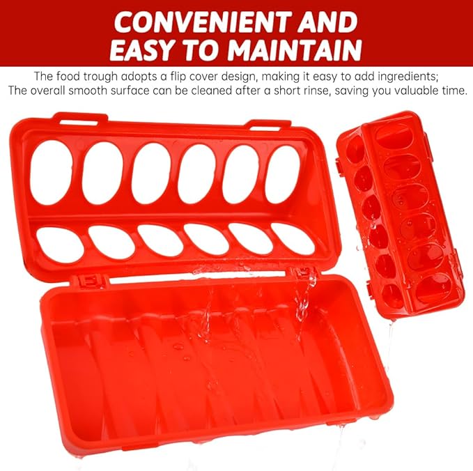 Chick Feeder and Waterer Set, 3 pcs 12 Hole Trough Feeders with Low-Spill Waterer for Baby Chicks or Ducklings Small Poultry, Brooder Coop Supplies Baby Chick Starter Kit (Color:Red)