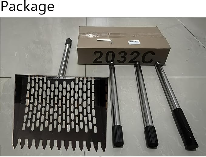 2 in1 Chicken Poop Scooper & Rake 10 Inch Chicken Scooper with Ergonomic Grip Adjustable Long Handle (22 to 62") Sifting Shovel Stainless Steel Metal Poop Scooper