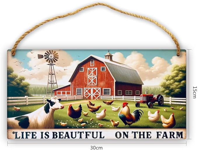 Rustic Farmhouse Charm wooden hang Signs,Idyllic Barn Pastoral Life Wall hanging Art decor,Home Decor for Country Living room,for Kitchen,Barn,indoor outdoor yard decor,gift for rustic lovers 6x12inch