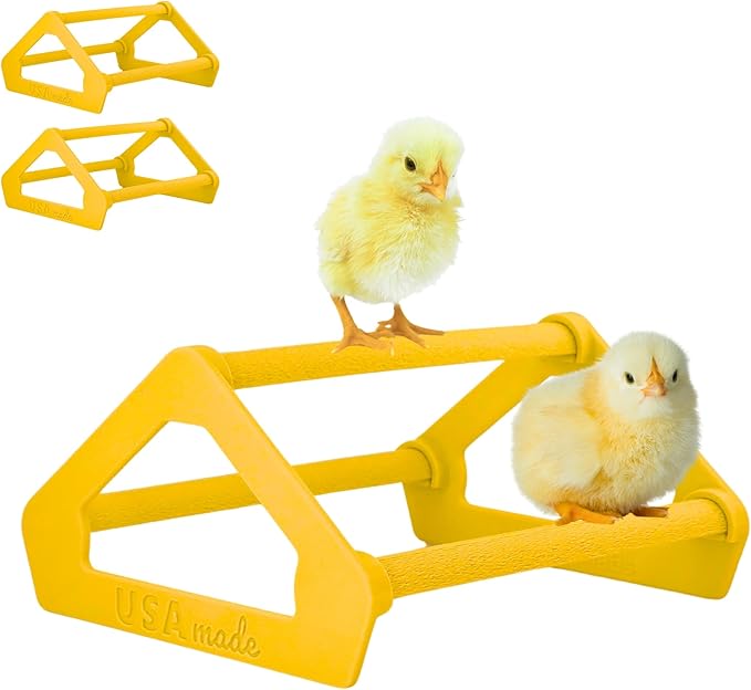 Roosting Perch for Baby Chickens, Chick Brooder Coop Training Toy Accessory, Easy Click Together Assembly, Durable Plastic, Mix and Match Colors, USA Made (Yellow, 3 Pack)