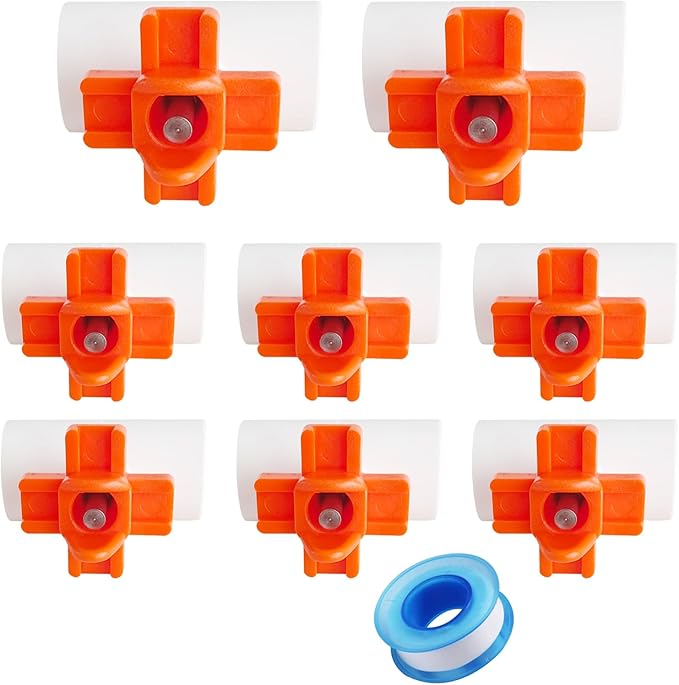 Horizontal Chicken Waterer Nipples with 1/2 PVC Tee Fittings DIY Automatic Chicken Watering System Kit (Orange, 8Pcs)