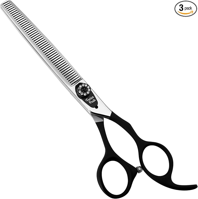 Fenice Peak 7.0'' Dog Thinning Scissors For Grooming 440C Stainless Steel Black Non-Slip Handle Sharp Blades Professional Pet Trimming Scissors for Cats Thinning Rate 35%