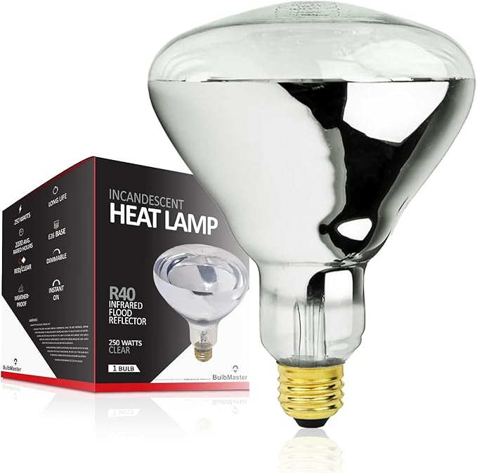 250 Watt Heat lamp Bulb for Bathroom R40 Incandescent Shower Heat Lamp Clear Infrared Bath Light 250R40 Chicken Light Bulb E26 Base 6 Pack