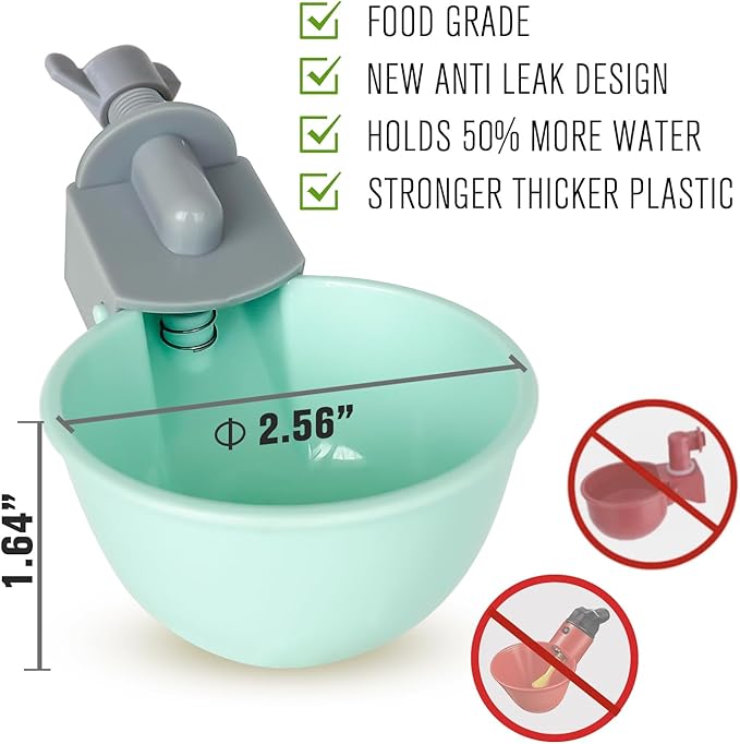 (4 Pack) Chicken Water Cups Feeder, Automatic Chicken Waterer, Anti-Leak System, Holds 50% More Water, Suitable for Chicks, Chicken, Duck, Quail, Turkey