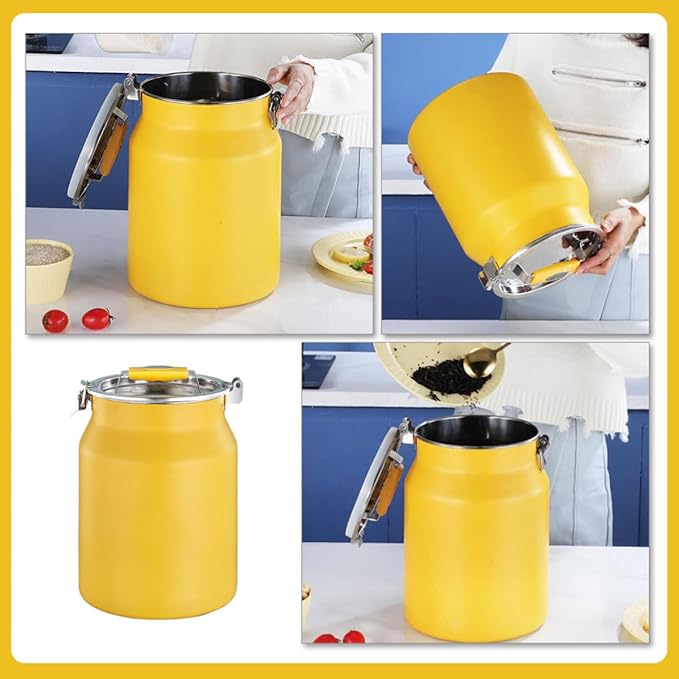 Stainless Steel Sealed Rice Container 8l Yellow Household Grain Storage Bucket Airtight Kitchen Food Storage Bin for Dry Cereals