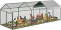 Metal Chicken Coop, 120" x40" x40" Large Chicken Run with 3 Doors, Outdoor Hen House for Yard with Waterproof and Anti-UV Cover, Walk in Poultry Cage for Rabbit Duck Goose, Silver