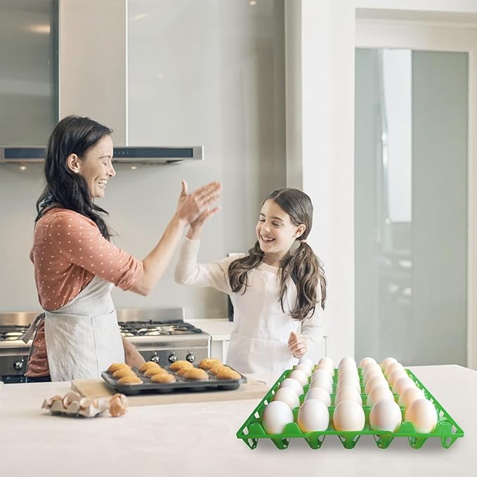 5PCS Egg Flats, Green Plastic Chicken Egg Cartons Stackable & Reusable Egg Crates Holder Trays for Storage Transportation (30 Eggs/Tray)