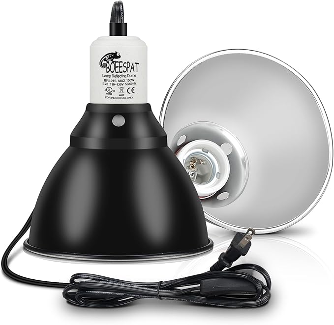Reptile Lamp Bulb Fixture 5.5 Inch Deep Dome with Switch - Ideal for 60W/75W/100W/150W Heat Lamp Bulbs, Compatible with All E26 UVA/UVB/Basking Heat Bulbs, Supports Up to 150 Watts