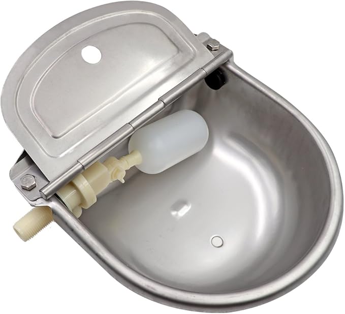 Stainless Steel Automatic Waterer Bowl with Float Valve Automatic Dog Water Bowl Water Trough for Dog Livestock Pig Chicken Goat Waterer with Drain Plug