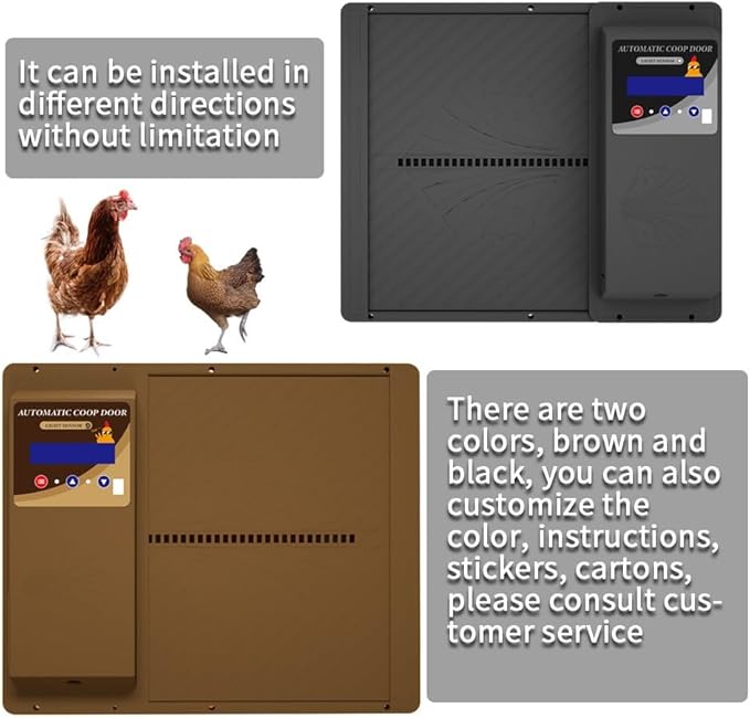 Automatic Solar Powered Chicken Coop Door, Light Sensor and Remote Control, Weatherproof Anti-Pinch Poultry Door(Brown)