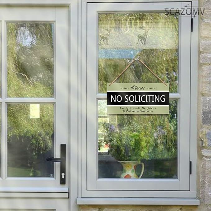 SCAZOMV Please No Soliciting Family Friends Neighbors Deliveries Welcome Thank You Funny Rustic Wood Front Door Sign Vintage Wall Art Hanging Plaque Porch Yard Home Farmhouse Decor 10''x 5''