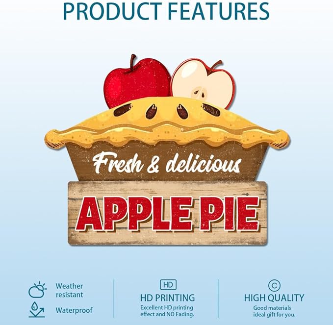 GLOBLELAND "Fresh and Delicious Apple Pie" Vintage Metal Tin Sign 10.6x8.3inch Apple Pie Retro Plaque Poster Metal Wall Decorative Tin Signs for Home Kitchen Restaurant Coffee Shop Club Bar Decoration