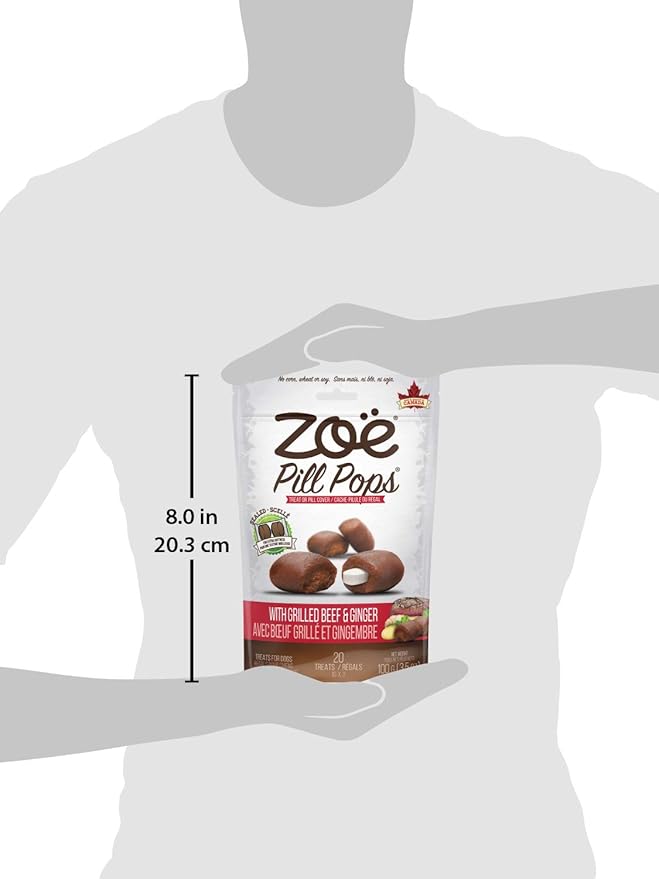 Zoe Zoë Pill Pops for Dogs, Healthy Dog Treats, All Natural Dog Treats to Hide Medication, Grilled Beef with Ginger Recipe, 3.5 oz