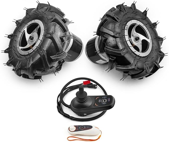 Dual Drive Motor Wheel Kit for Electric Agricultural Tool, Tiller, Garden Farm, Hand Cart, L-faster, 10 Inch Tire, 24V, 700W (with remote, Max speed 6kph)