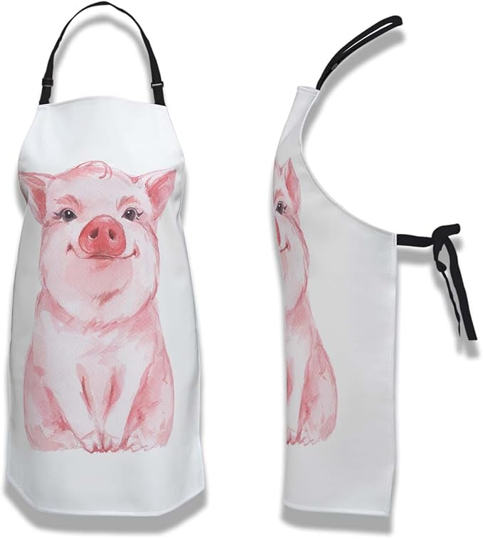Cook Apron Women Lovely Pink Pig Watercolor Cooking Aprons for Men for Kitchen Cooking Restaurant BBQ Painting Crafting Gardening 27” (W) x 31” (H), Waterproof Aprons