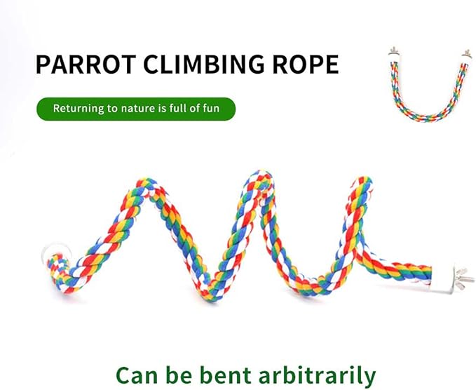 Bird Rope Perch & Birds Swing Set - Bird cage Accessories, Rope perches for Conures, Parrots,Cockatiel,Lovebird,Budgerigar,Parakeet perches for cage,Birds perches (2PCS Nipple 24inch)