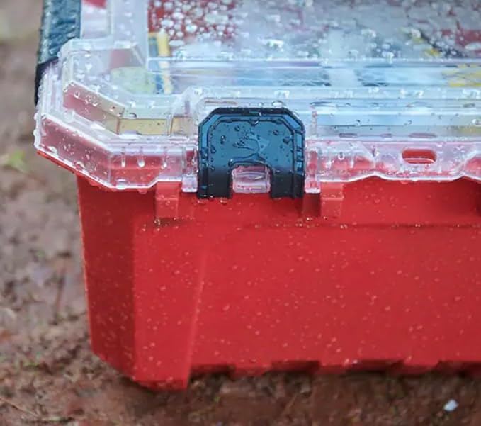 Professional Heavy Duty Waterproof Stackable Plastic Storage Container with Hinged Lid, Red, Rectangular, (12 Gal)