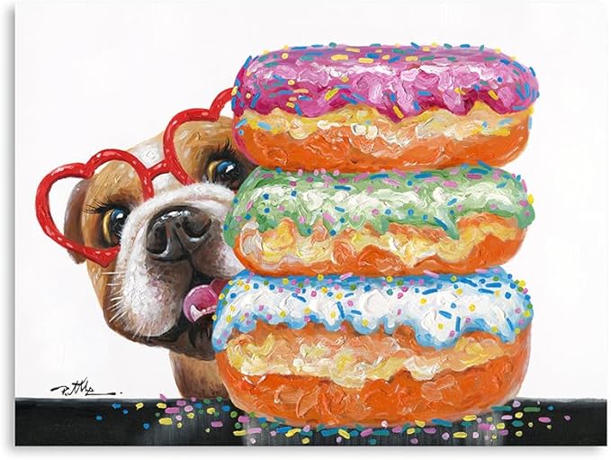 Yidepot Dog Kitchen Pictures Wall Decor - Cute Donut Animal Posters for Diningroom Dog Decorations 12"x16"