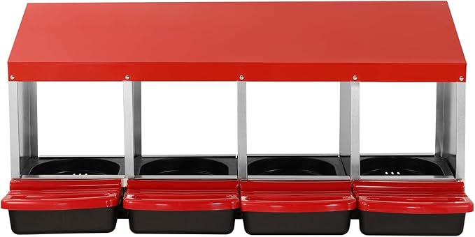 VEVOR Chicken Nest Box, 4-Compartment, 15 to 30 in Stable & Corrosion-Resistant Metal Nesting Boxes with Inclined Nesting Boxes, Bottom Holes & Resting Platform, Fit for Different Chicken Breeds