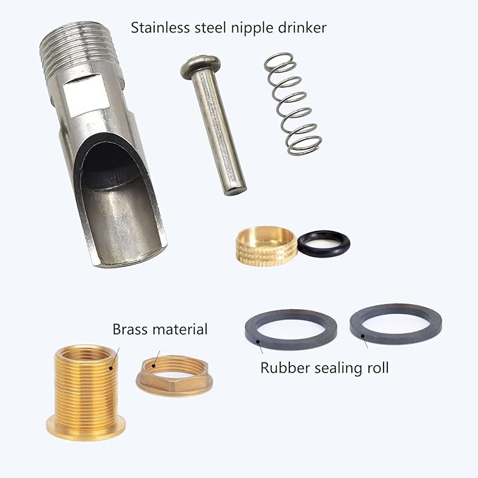 5 Pcs Pig Nipple Waterer for Barrel Kit Stainless Steel Automatic Pig Nipple Drinker Hog Drinker Feeder with Brass Water Tank Connector Kit Hog Water Nipples for Piglets Goat Waterering System