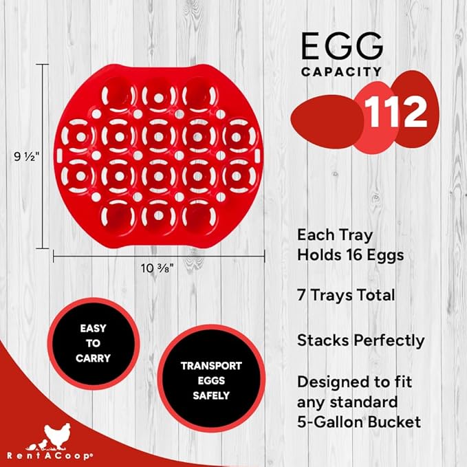 RentACoop Seven (7) Pack Stackable Egg Collection Trays with Two Metal Hanging Clips