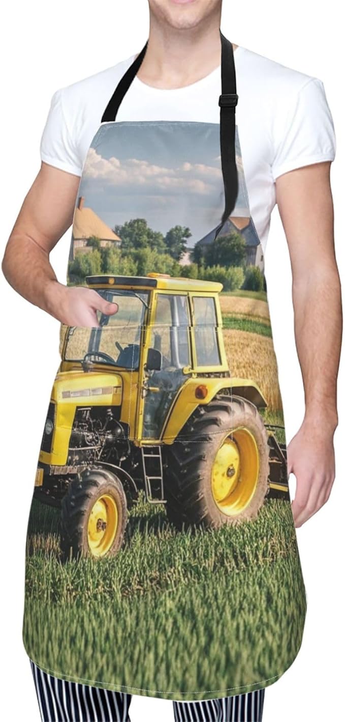 Waterproof Apron Adjustable Bib for Women Men Tractor farm Cooking Aprons Chef Bibs with 2 Pocket