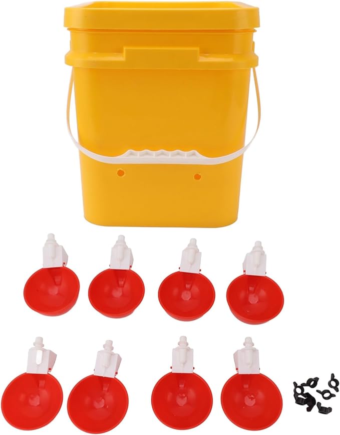 High Capacity Automatic Chicken Waterer Bowl with 12L Handheld Bucket Gravity Watering System for Quail, Easy Installation - Durable Plastic (Bucket + Big Red Bowl + Black Screws)