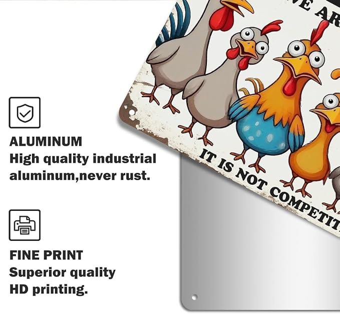Funny Chicken Gifts for Women, Relax We’re All Crazy It’s Not Competition Aluminium Plate Signs, Humorous Chicken Decor for Farmhouse Coop Kitchen, Rustic Wall Art Decorations 8 X 12 Inch Metal Signs